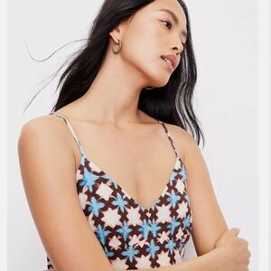 LOFT | Blue and Brown Floral Peplum Cami in Azure Cloud | S